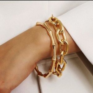 ZARA gold bracelet set bamboo cuff chain link